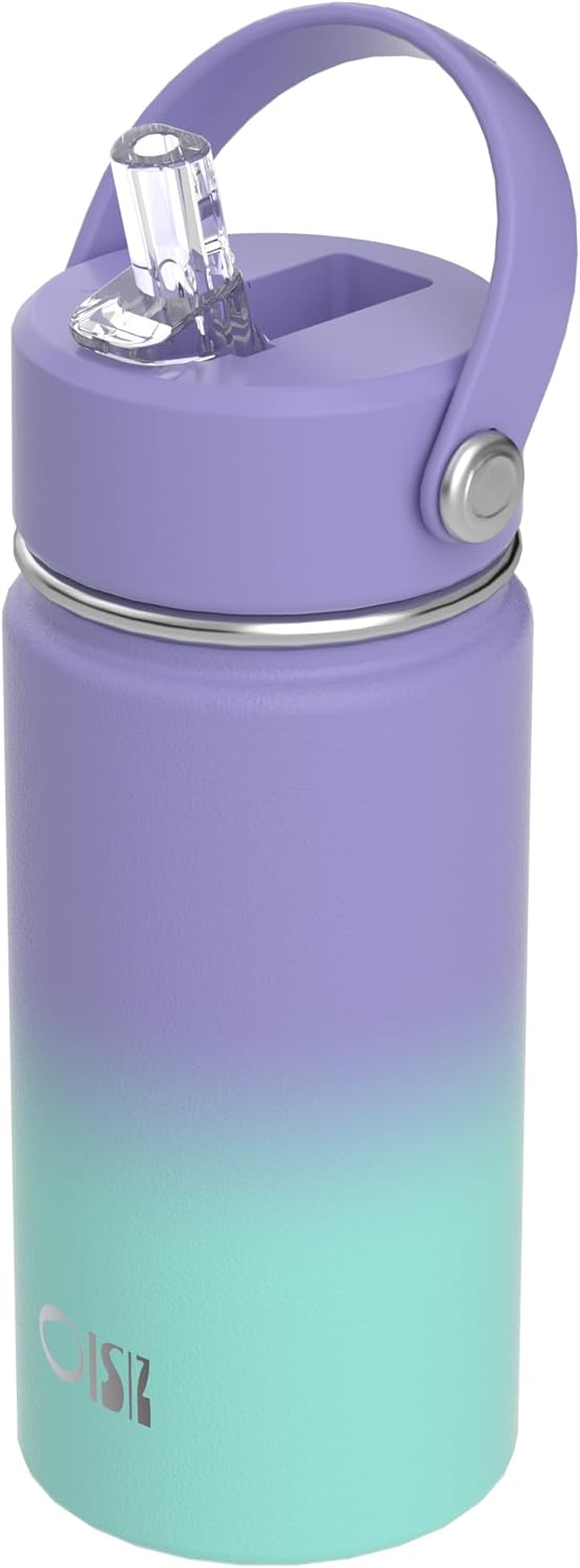 OISIZ Kids Water Bottle with Straw Lid 14oz, Vacuum Insulated 316 Stainless Steel Water Bottles for Kids for School, Leakproof Water Bottle, BPA Free and Keep Cold for 24 Hours