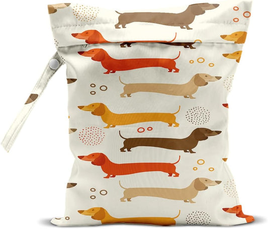 Dog Wet Bags 12x10 Inch, Cute Dachshund Waterproof Travel Laundry Bags, Washable Reusable Wet Dry Bag for Swimsuit Pool Beach Diapers Dirty Yoga Gym Clothes, Dog Gifts for Women Friend Travelers