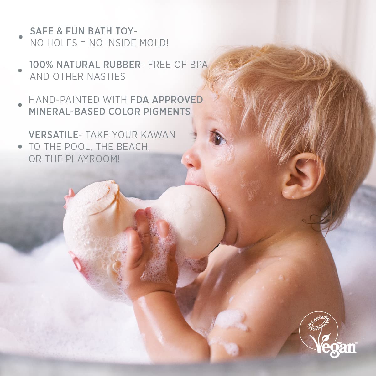 HEVEA Kawan Mini Rubber Duck - 100% Natural Rubber Baby Bath Toy - Planet Friendly, Perfect for Playing, Teething, and Bathing - Mold Free Bath Toys - Sand