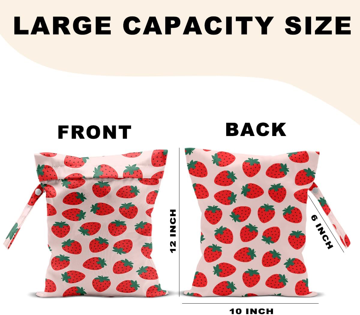 2Pcs Summer Fruits Wet Bags 12x10 Inch, Strawberry Orange Waterproof Travel Laundry Bags, Reusable Wet Dry Bag for Swimsuit Beach Diapers Dirty Yoga Gym Clothes, Travel Gifts for Women Friend