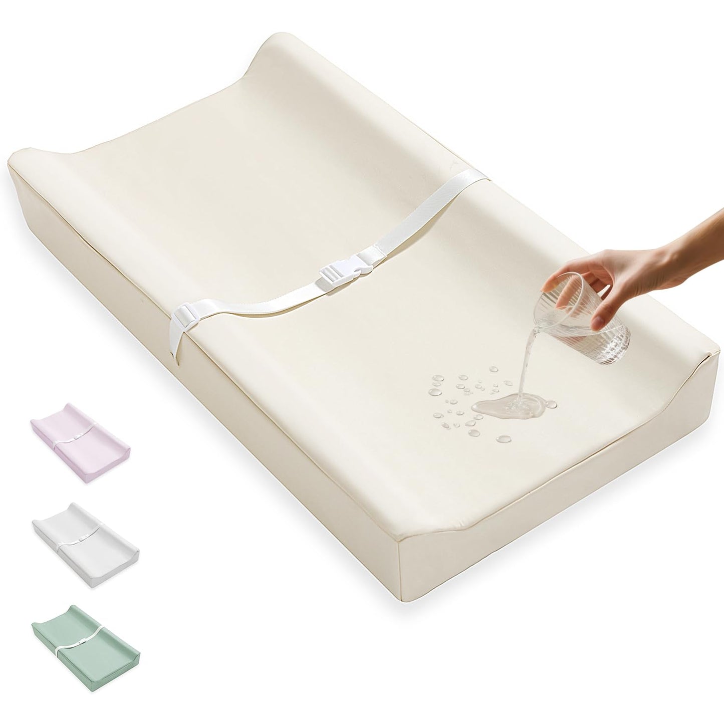 Vegan Leather Baby Changing Pad Covers for Girl, Boy, Waterproof & Wipeable Soft Diaper Changing Mat Cover.Fits Standard Changing Pads with Dimensions of 32" x 16". (Beige)