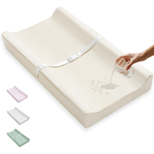 Vegan Leather Baby Changing Pad Covers for Girl, Boy, Waterproof & Wipeable Soft Diaper Changing Mat Cover.Fits Standard Changing Pads with Dimensions of 32" x 16". (Beige)