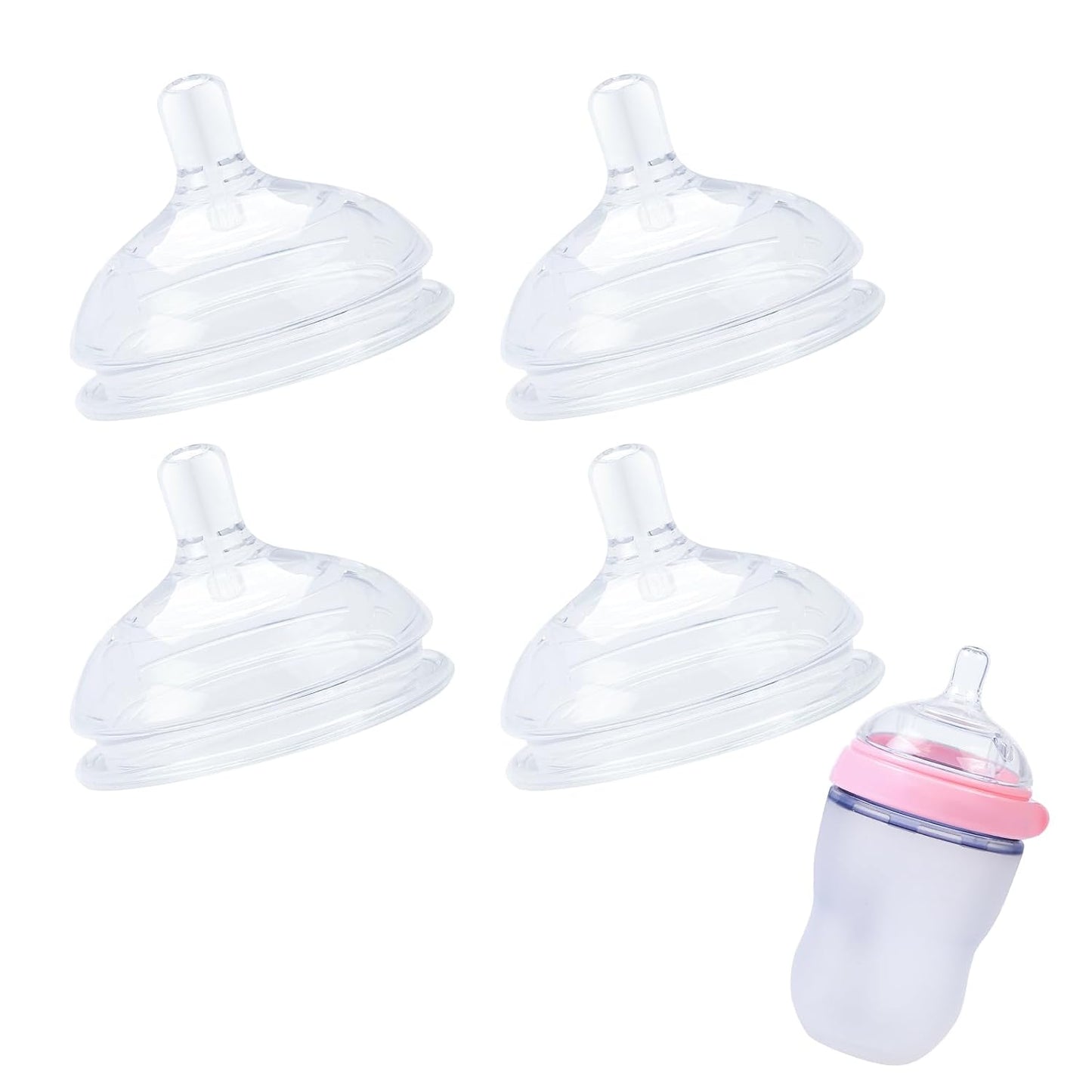 4 Pack Replacement Silicone Nipples Compatible with Comotomo 5oz / 8oz Bottle, Fast Flow, 6+ Months