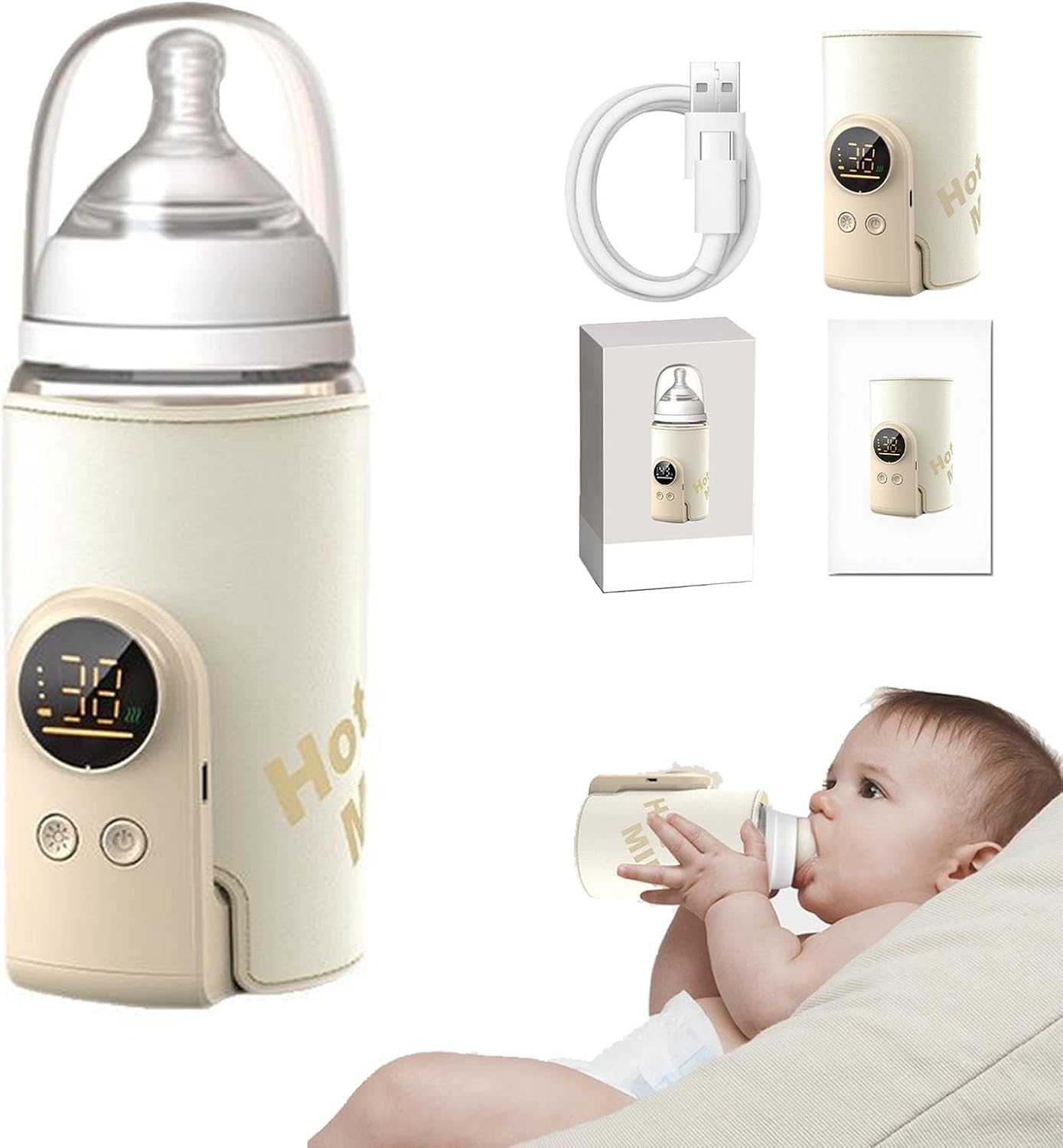 Portable Bottle Warmer for Travel, 10000mAh Battery-Powered, Fast-Heating & Long-Lasting Warming UP to 10H, Waterless Milk Warming for Comfortable Baby Feeding On The Go (10000mAh)
