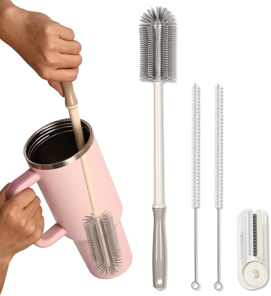 15.7" Bottle Brush Set - 4 Pack Water Bottle and Straw Cleaner Brush with Long Handle for Hydro Flasks, Sports Bottles, Tumblers, Glassware, Narrow Neck Containers