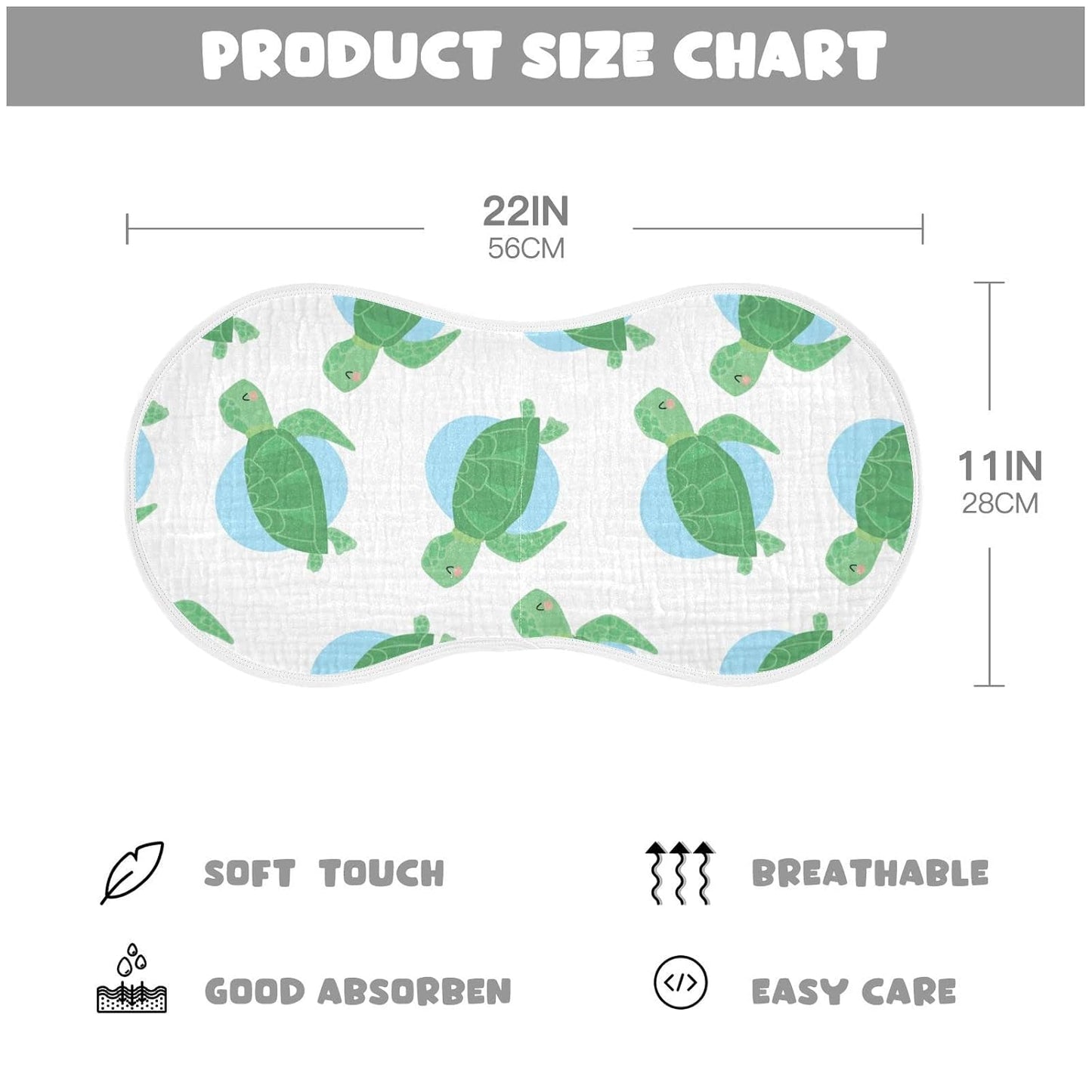Muslin Baby Burp Cloths Set of 2, Soft Absorbent Sea Turtle Muslin Washcloths, Bibs, Face Towel for Newborn Boys Girls, 22 x 11 Inch