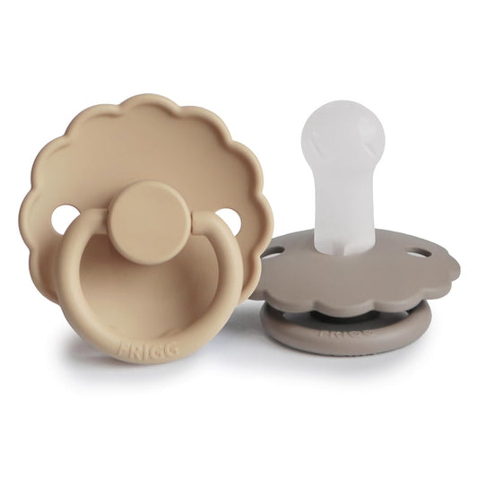 FRIGG Daisy SilkySoft Silicone Baby Pacifier | Made in Denmark | BPA-Free (Croissant/Portobello, 6-18 Months)