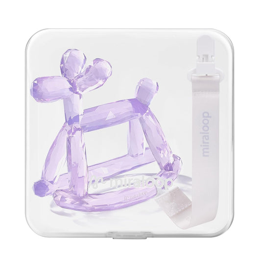 Crystal Jelly Baby Teether – Teething Toys 3-6 Months Food Grade Silicone Teether with Storage Box and Pacifier Clip, Safe for Babies (Amethyt Clip+Box)