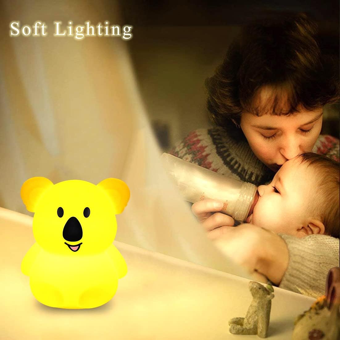 WHA&DARREN Large Koala Night Light for Kids,Cute Baby Lamp, Silicone Bedside Lamp,Portable Night Light for Kids Room, Rechargeable Animal Lights for Girls and Boys