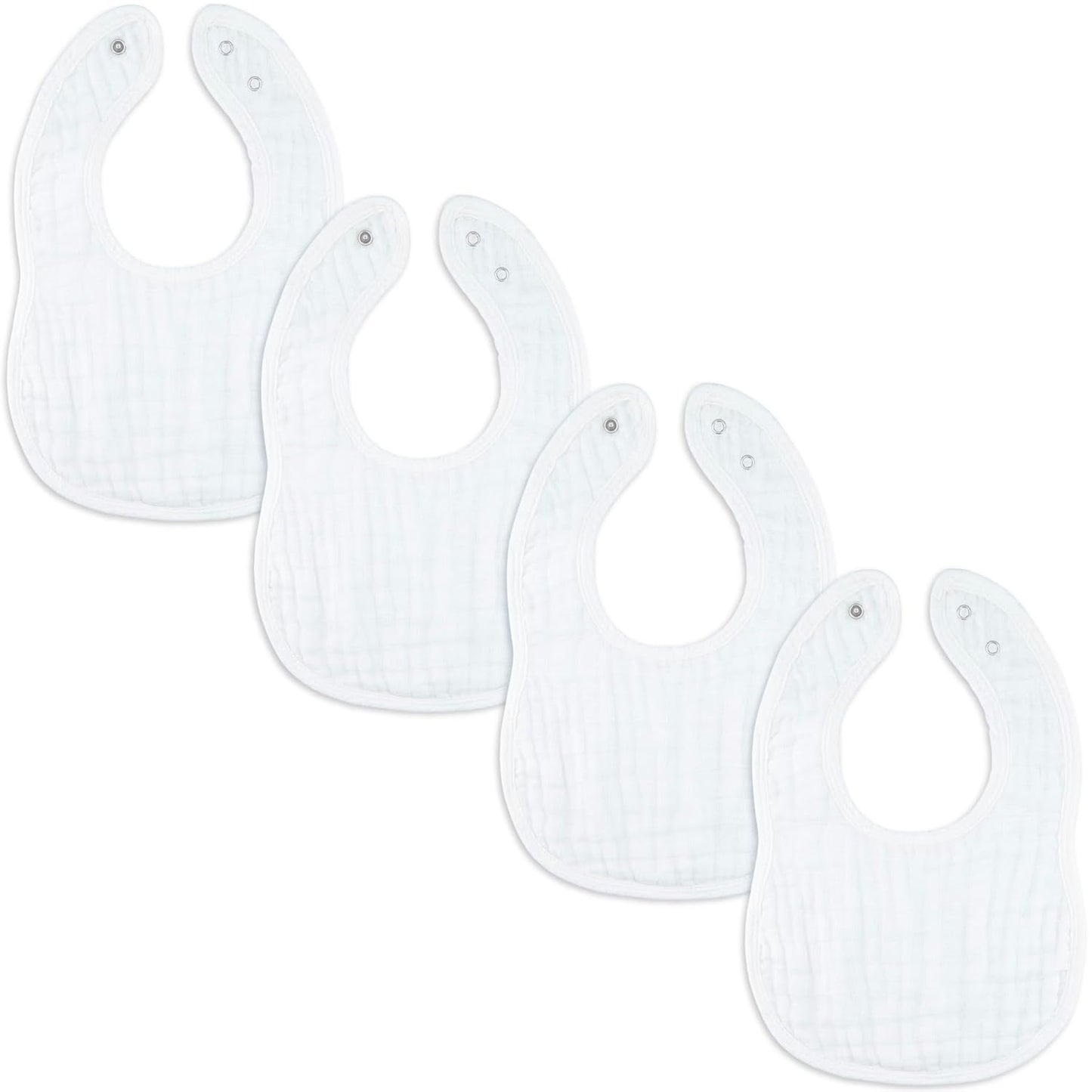 Comfy Cubs Muslin Bibs for Babies, Pack of 4 - Soft and Highly Absorbent, Feeding, Drool and Teething Bib, Adjustable Snaps - Stylish & Colorful Unisex Designs, Giftable Set - White