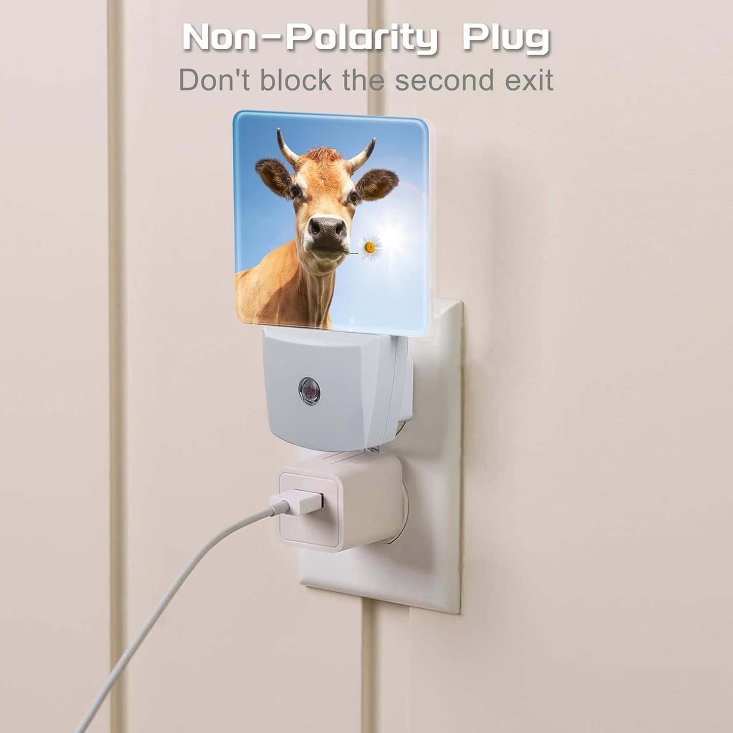 Cow Bite A Flower Night Light Plug into Wall, Cute Animal Floral Dusk to Dawn Night Light, 0.5w Energy Saving Sleep Friendly Nightlights for Kids Boys Girls Home Decor
