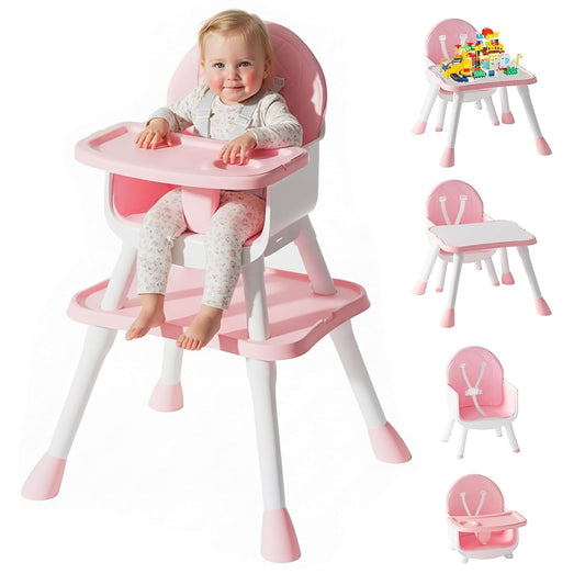 6 in 1 Baby High Chair, Convertible Highchair for Babies and Toddlers (Pink)