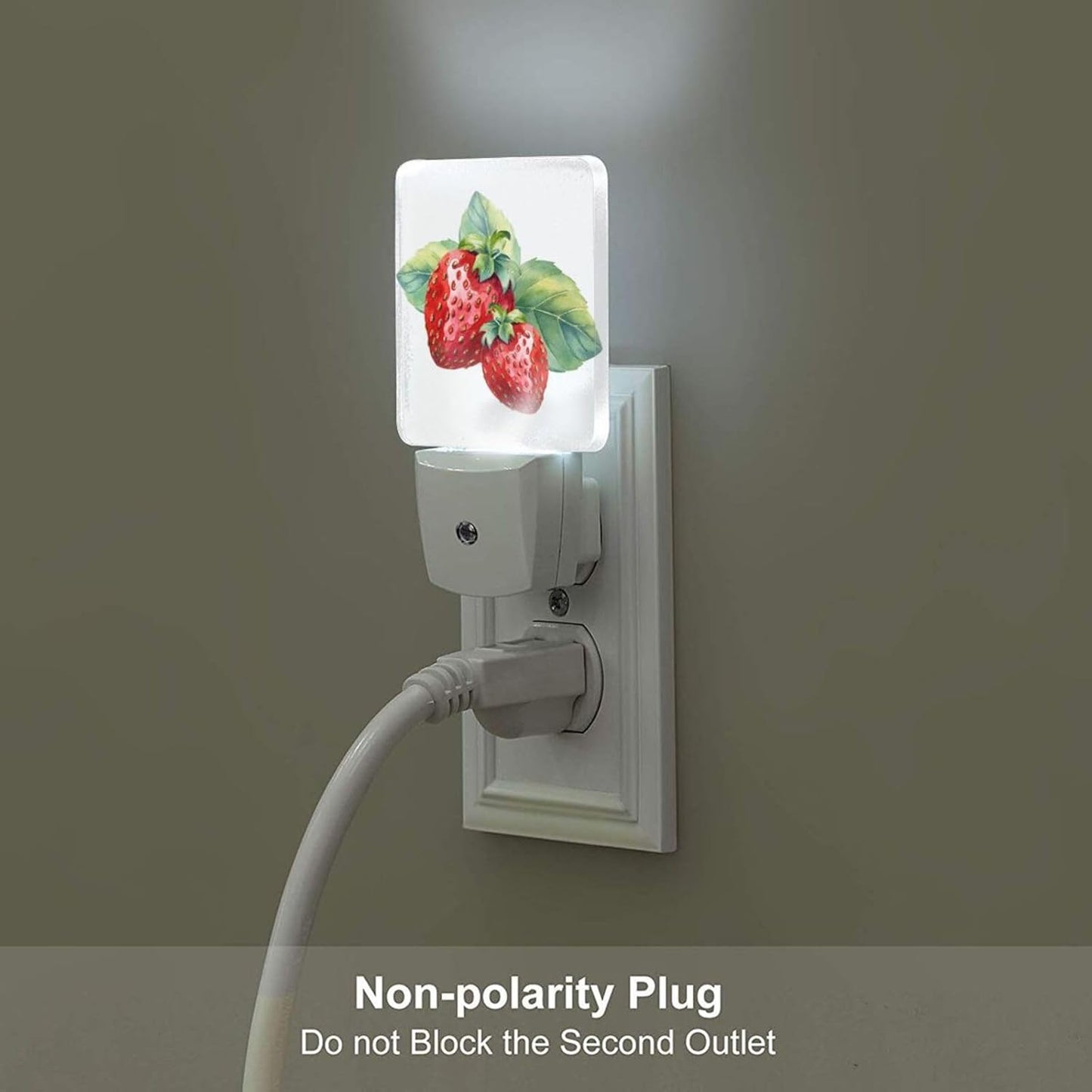 Watercolor Cute Strawberry Night Light,Plug Into Wall with Dusk to Dawn Light Sensors, Warm Nightlights for Bedroom, Bathroom, Hallway, Kitchen, Gifts Ideal for Boys Girls Women Men