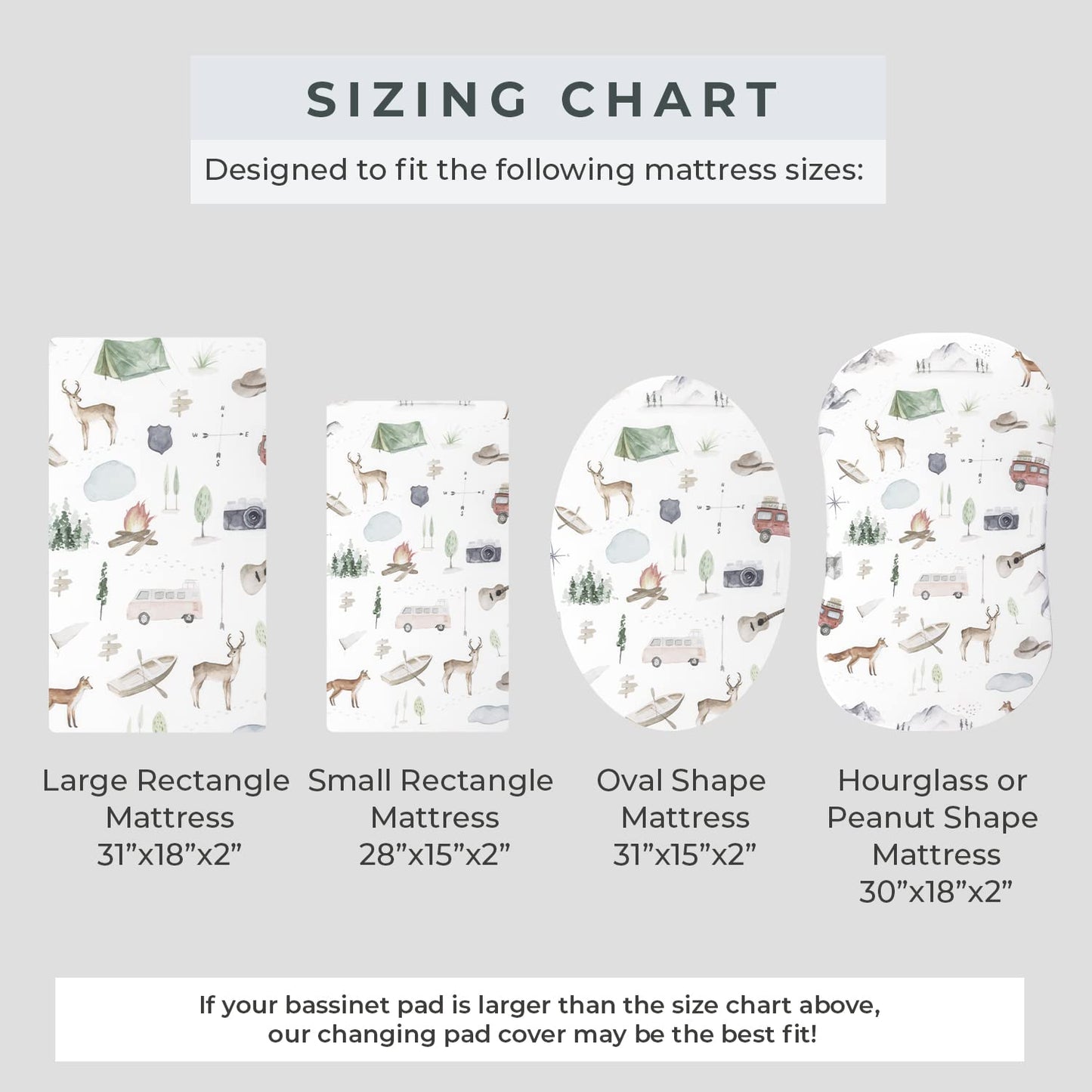 Pobibaby - 2 Pack Premium Bassinet Sheets for Standard Bassinets - Ultra-Soft Cotton Blend, Stylish Woodland Pattern, Safe and Snug for Baby (Explore)