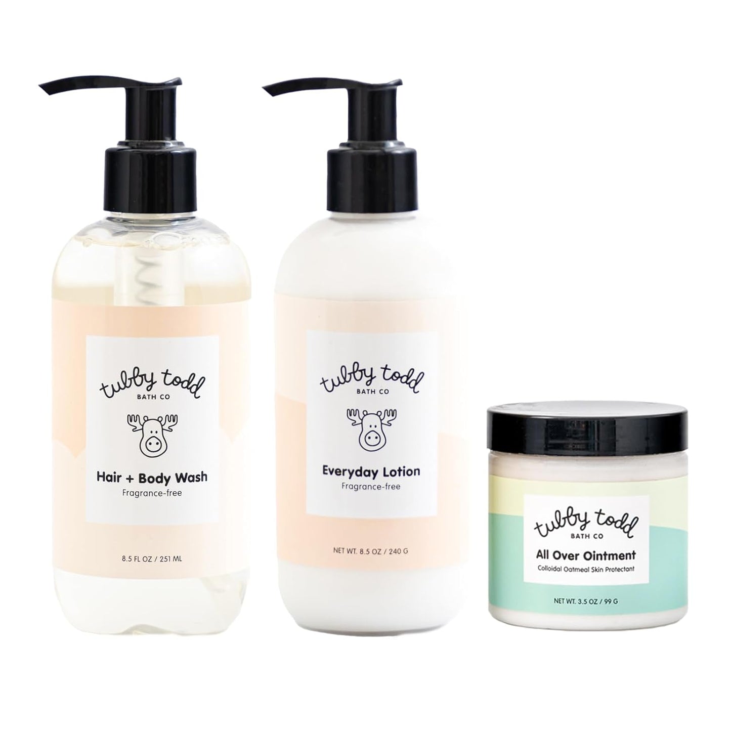 TUBBY TODD 3-Step Baby Bath & Skincare Routine - The Regulars Bundle - 8.5oz Baby Shampoo and Body Wash, 8.5oz Everyday Lotion & 3.5oz All Over Ointment - Fragrance-Free