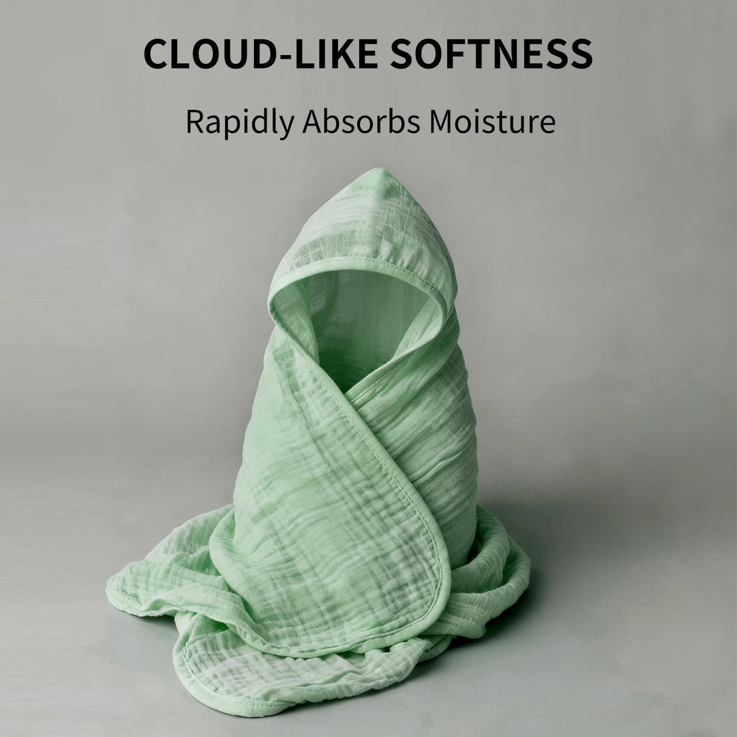 Organic Muslin Hooded Baby Bath Towels - 2 Pack 100% Organic Cotton Towel for Babies, Infants, Toddlers - 32x32Inch - Highly Absorbent and Newborn Essential(Grey Green)