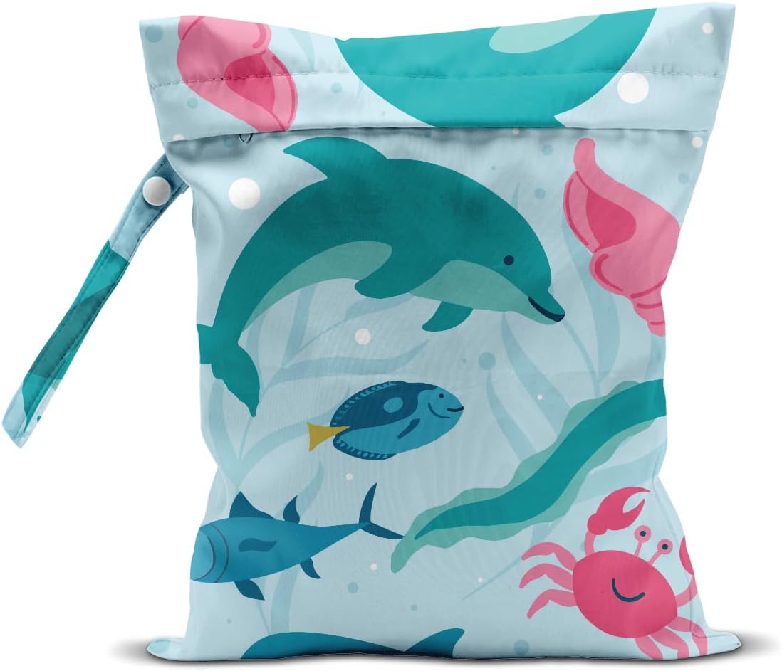 Wet Bag for Swimsuit Pool Travel Baby Cloth Diapers Dirty Yoga Gym Clothes Beach Bags Summer Gifts for Women Men Beach Vacation Essentials Sea Blue Waterproof Wet Dry Bag Travel Laundry Bags