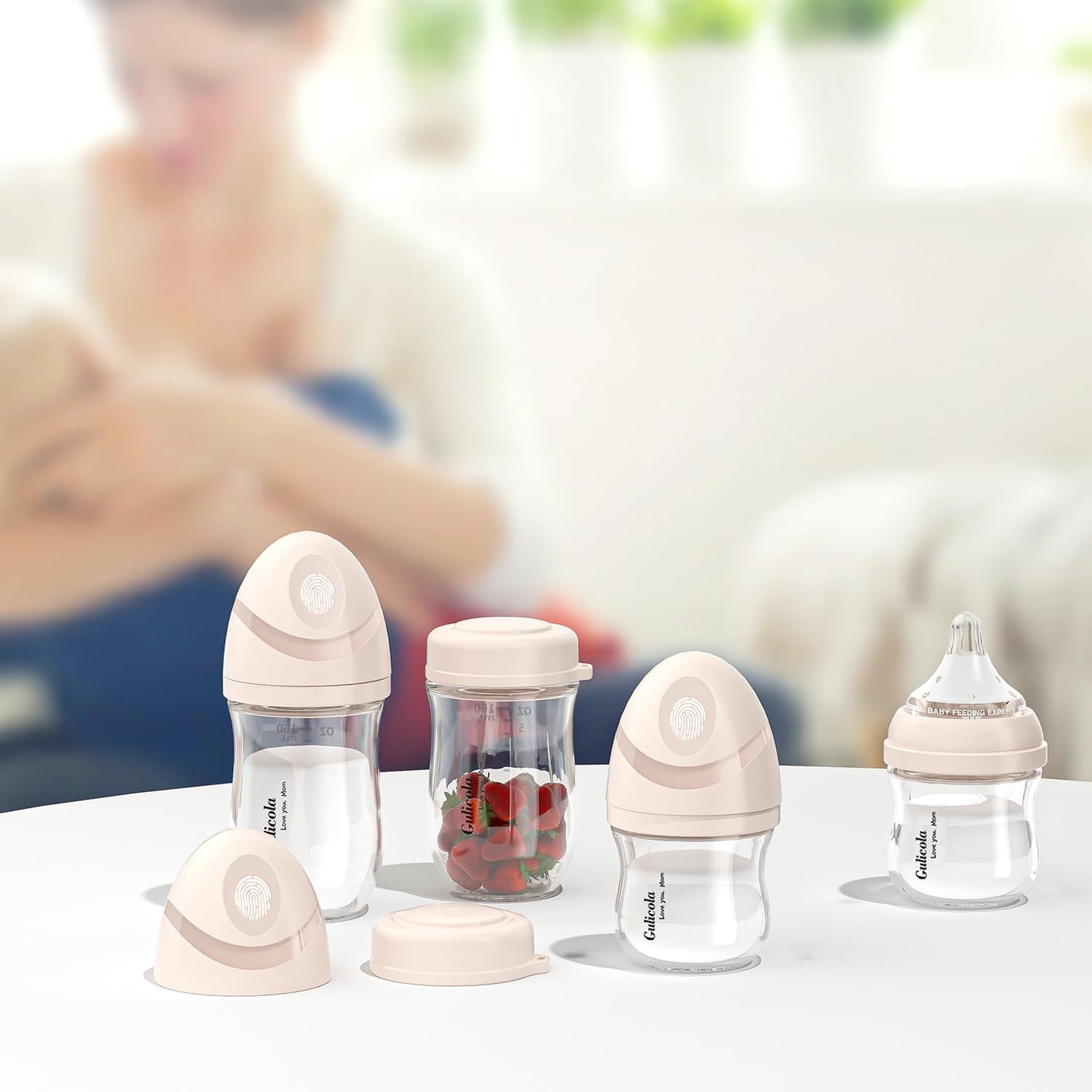 Gulicola Small Glass Baby Bottle for Newborn Breastfeeding Babies, Preemie & Extra Slow Flow Nipples (SS), Anti-Colic, Breast-Like, 0 Months+, 3 oz, 2 Pack - White