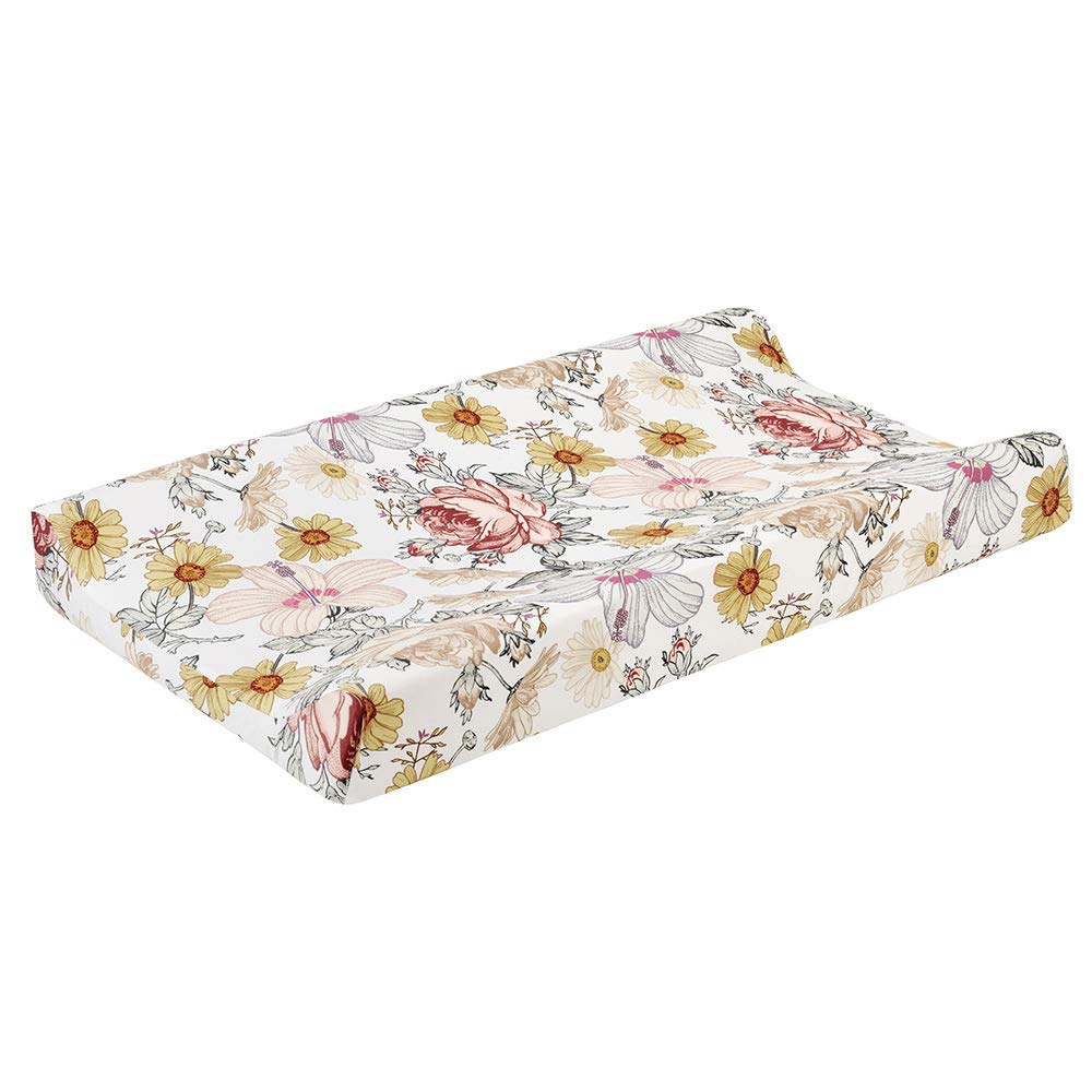 Stretchy Changing Pad Cover – Ultra Soft Diaper Changing Pad Table Sheets for Girls Boys Pure Cotton Safe and Snug Cradle Sheets Machine Washable Fit 32"/34'' x 16"Pad (Flower)