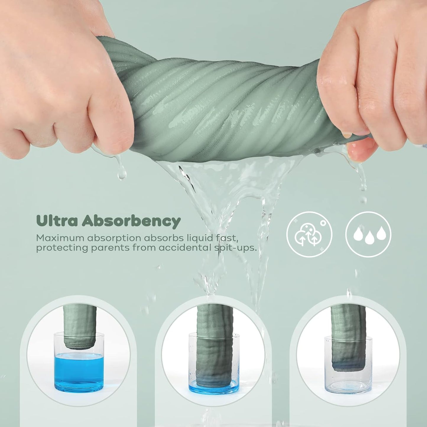 Yoofoss Muslin Burp Cloths for Baby 10 Pack 100% Organic Cotton Baby Washcloths for Boys Girls Large 20''X10'' Super Soft and Absorbent Gradient Green