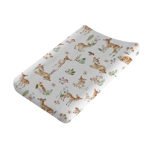 Spring Animal Changing Pad Cover Deer Mushroom Flowers Leaves Forest Baby Nursery Diaper Changing Pad Sheets for Boy Girl Soft Breathable Stretch Fitted Changing Table Sheets Mats 32''x16''