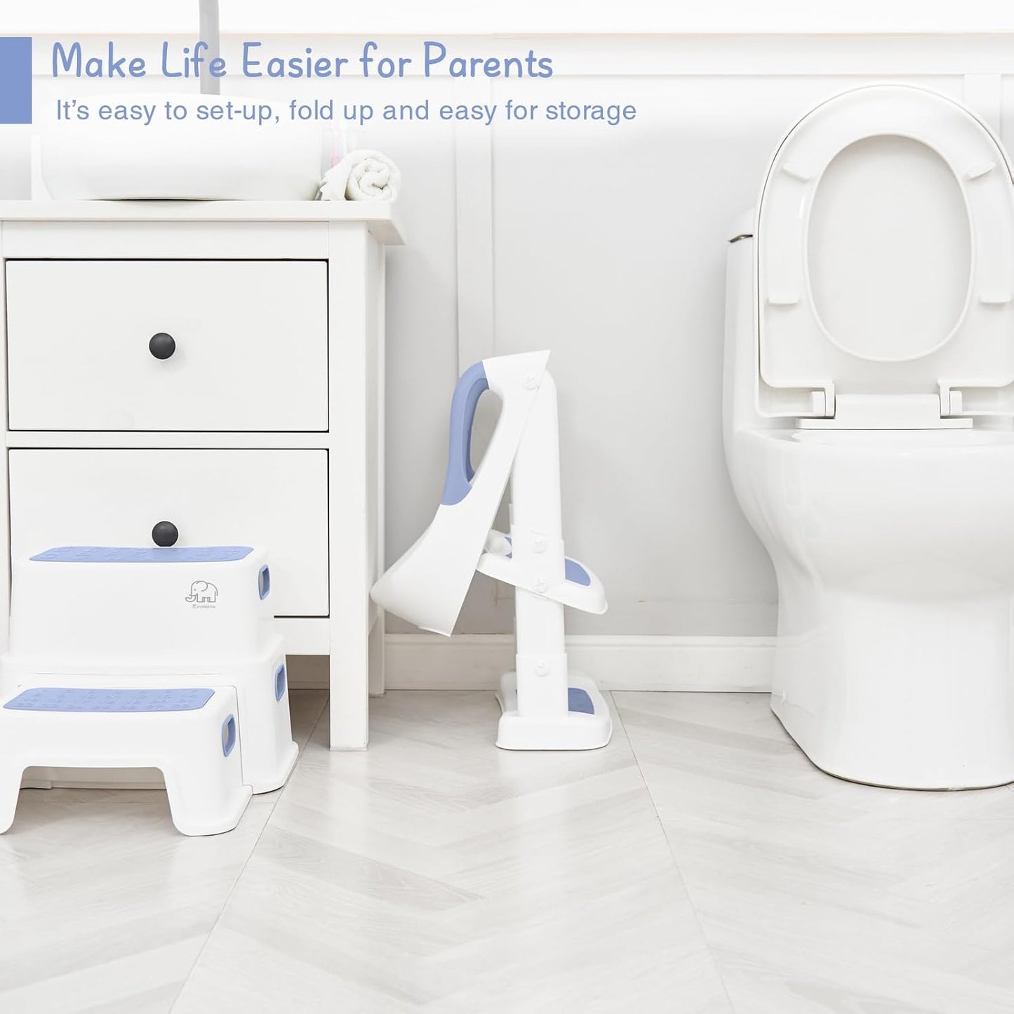 Forbena Blue Toddler Boys Toilet Potty Training Seat with Step Stool Ladder, Baby Child Kids Adjustable Height Sturdy Potty Seat with Soft Cushion and Comfortable Handles (White and Blue)