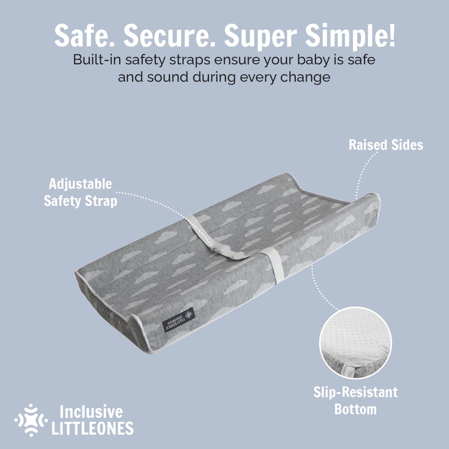 Baby Diaper Changing Pad Soft, Waterproof Changing Pad, Non-Slip Bottom, Safety Straps & Ergonomic Contoured Design - Wipeable Changing Pad Cover Standard Size (31.5"x16") Changing Tables & Dressers