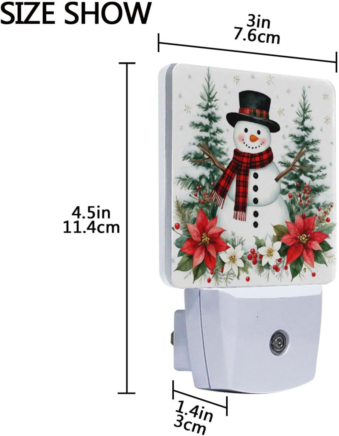 Aslsiy Night Light for Kids Snowy Forest Snowman Poinsettia (9) Plug in Wall Lamp LED Dusk to Dawn Sensor Energy Saving Nightlight for Boys Girls Men Women