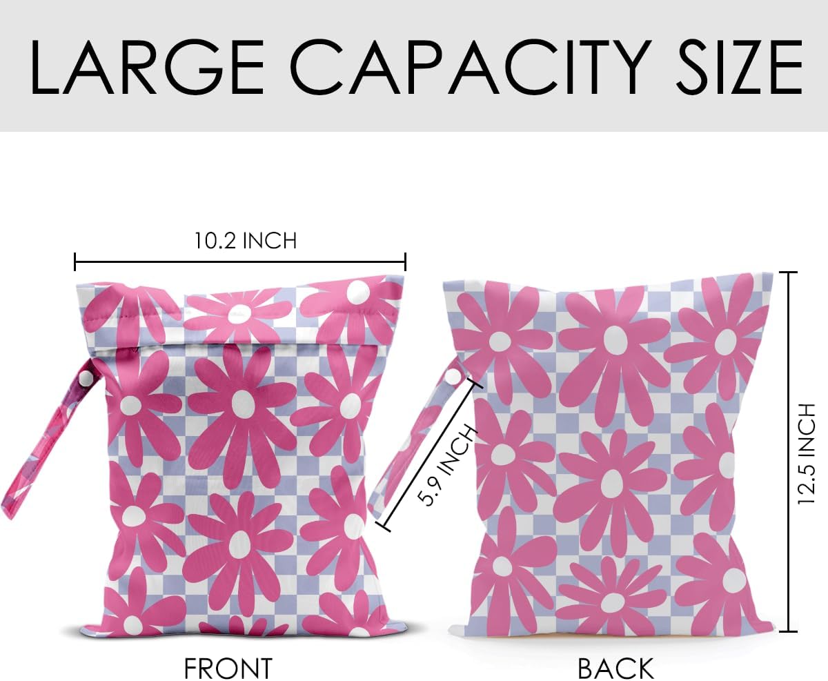 Wet Bag for Swimsuit Pool Travel Baby Cloth Diapers Dirty Yoga Gym Clothes Beach Bags Summer Gifts for Women Men Beach Vacation Essentials Flower Checker Waterproof Wet Dry Bag Travel Laundry Bags