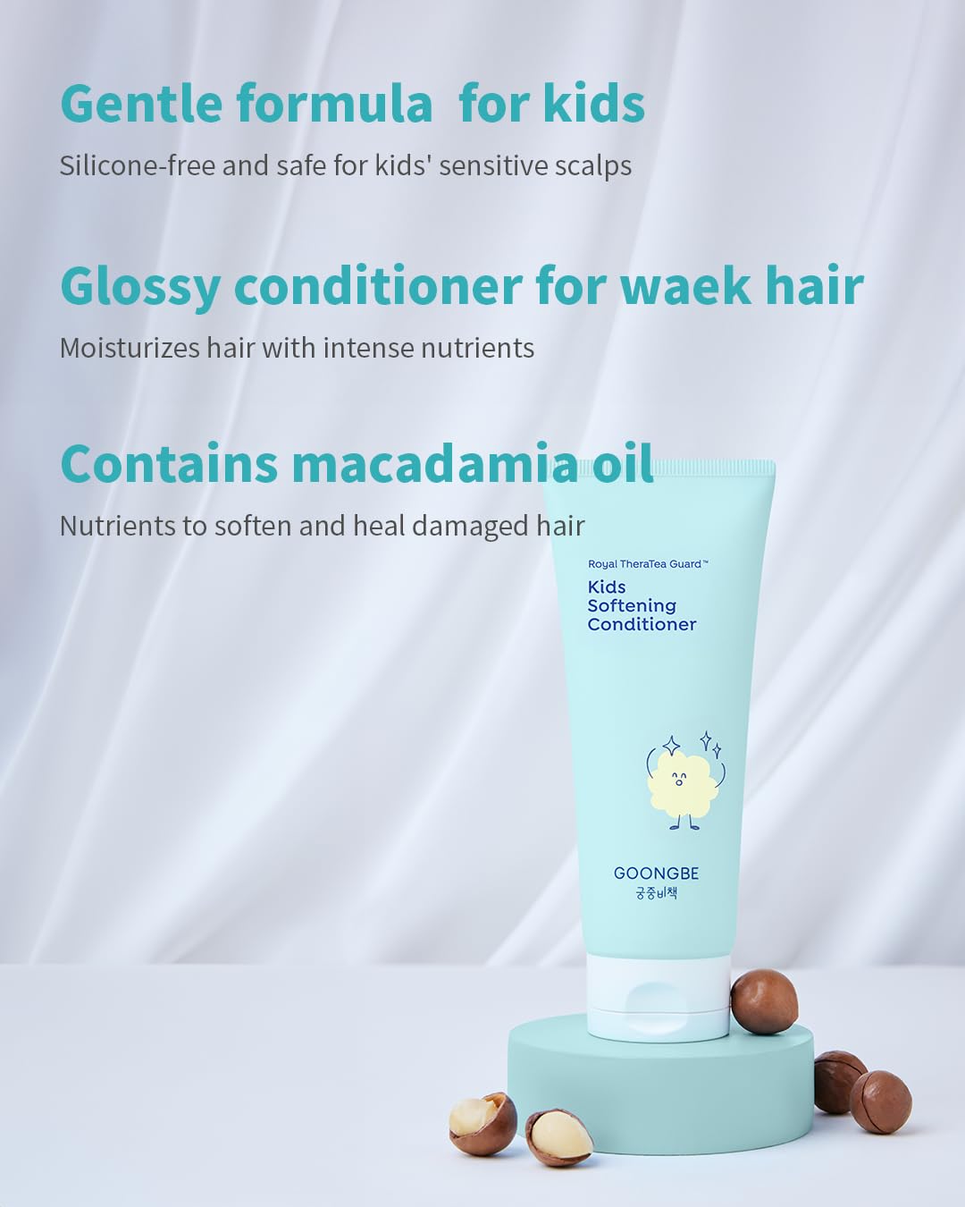 GOONGBE Korean Kids Silicone-Free Silky Shampoo & Conditioner for Weak Frizzy Hair - Glossy Shine & Tangle Prevention - Low pH - Allergen-Free, 10.1oz & 6.76oz