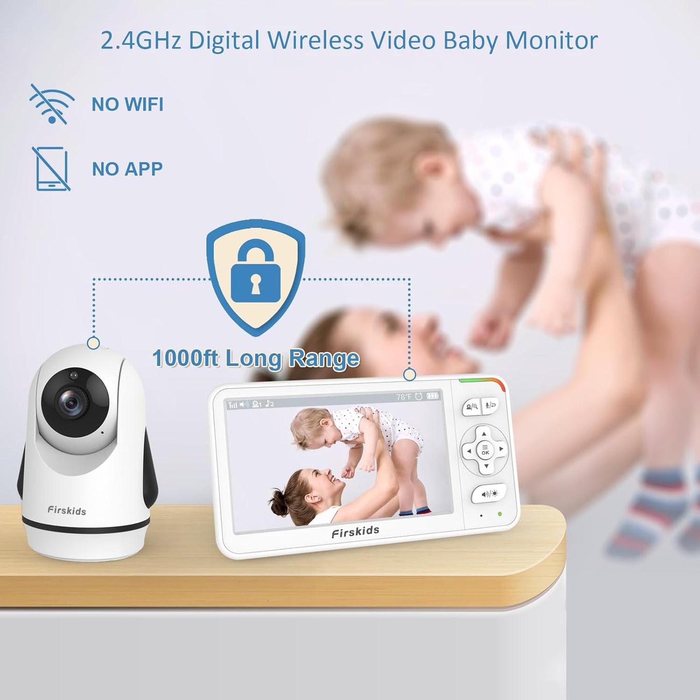 Baby Monitor with 2 Cameras, 5” Video Baby Monitor with Dual Camera and Audio no WiFi, 32-Hour Battery, 2 Way Talk, Temperature Sensor, Auto Night Vision, Ideal for Monitor Baby and Elderly
