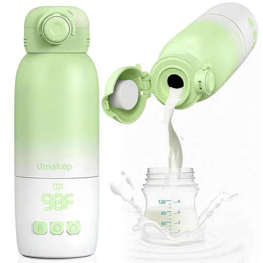 Portable Bottle Warmer, Large 12oz Capacity with Dual Heating Modes for Breast Milk & Water, Smart Temperature Control, Long Battery Life, Bottle Warmer for Outdoor, Airplane & Car Travel, Green