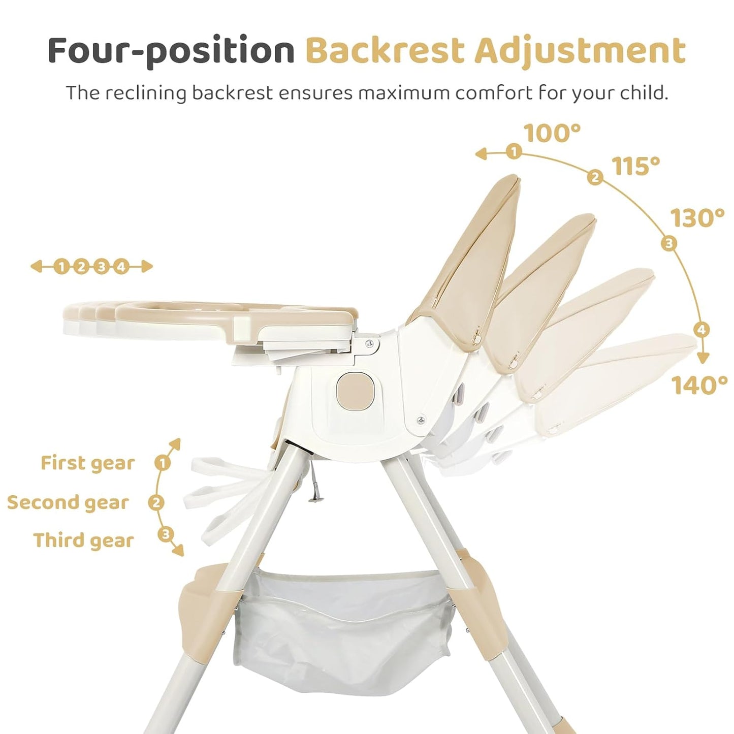 6-in-1 Foldable Baby High Chair for Babies & Toddlers – Adjustable Height & Recline, 5-Point Safety Harness, Removable Tray | Portable Highchair, Space-Saving & Easy Clean | Silla de Comer para Bebé