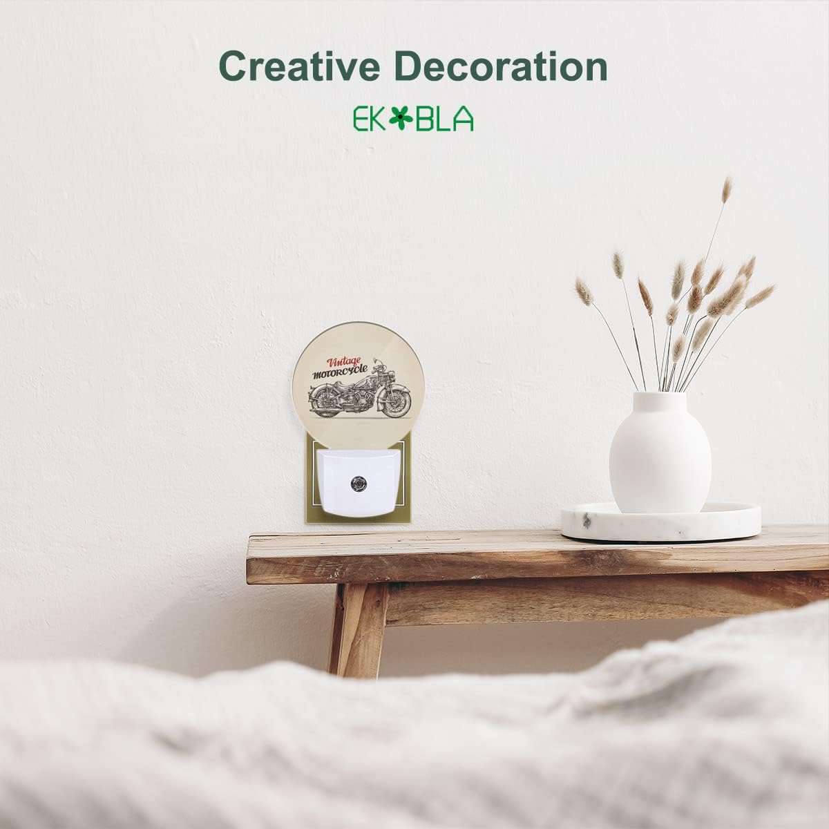 EKOBLA Motor Night Light Vintage Motorcycle Go Outside for Travel Night Lights Plug into Wall with Dusk to Dawn Sensor LED Plug-in Nightlights for Bedroom Bathroom Home Decor