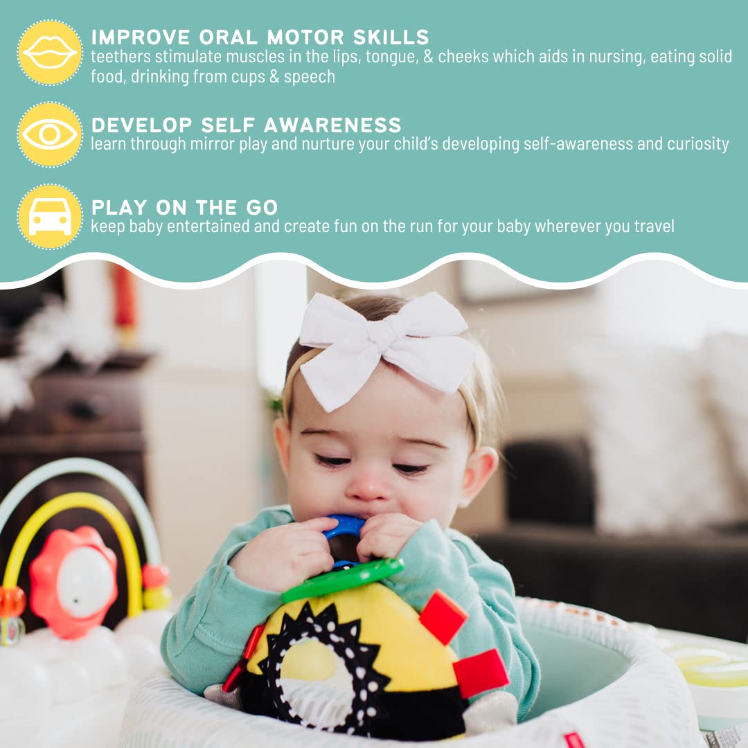 Squish 'N Play Bee Activity Toy - Multi-Sensory Learning Baby Toy - Stroller, Car Seat, Tummy Time, Teether - Baby Gift with Mirror, Rattle & Taggies