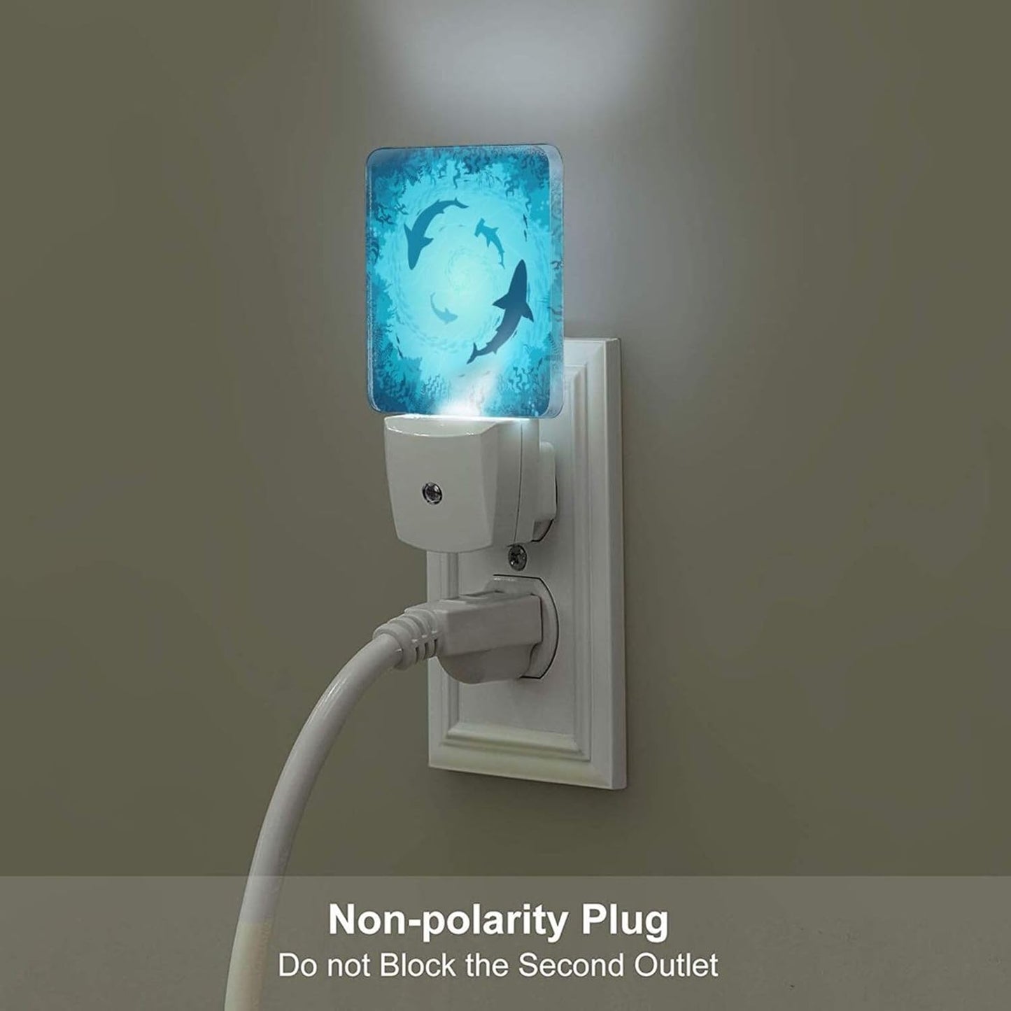 Floating Sharks Night Light,Plug Into Wall with Dusk to Dawn Light Sensors, Warm Nightlights for Bedroom, Bathroom, Hallway, Kitchen, Gifts Ideal for Boys Girls Women Men