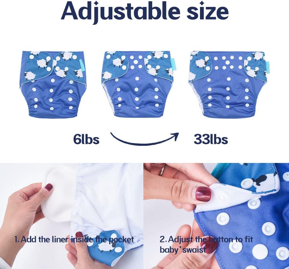 HappyFlute 4 Sets Newborn Baby Cloth Pocket Diapers One Size Adjustable Reusable for Baby Boys and Girls(No Inserts,Pink)