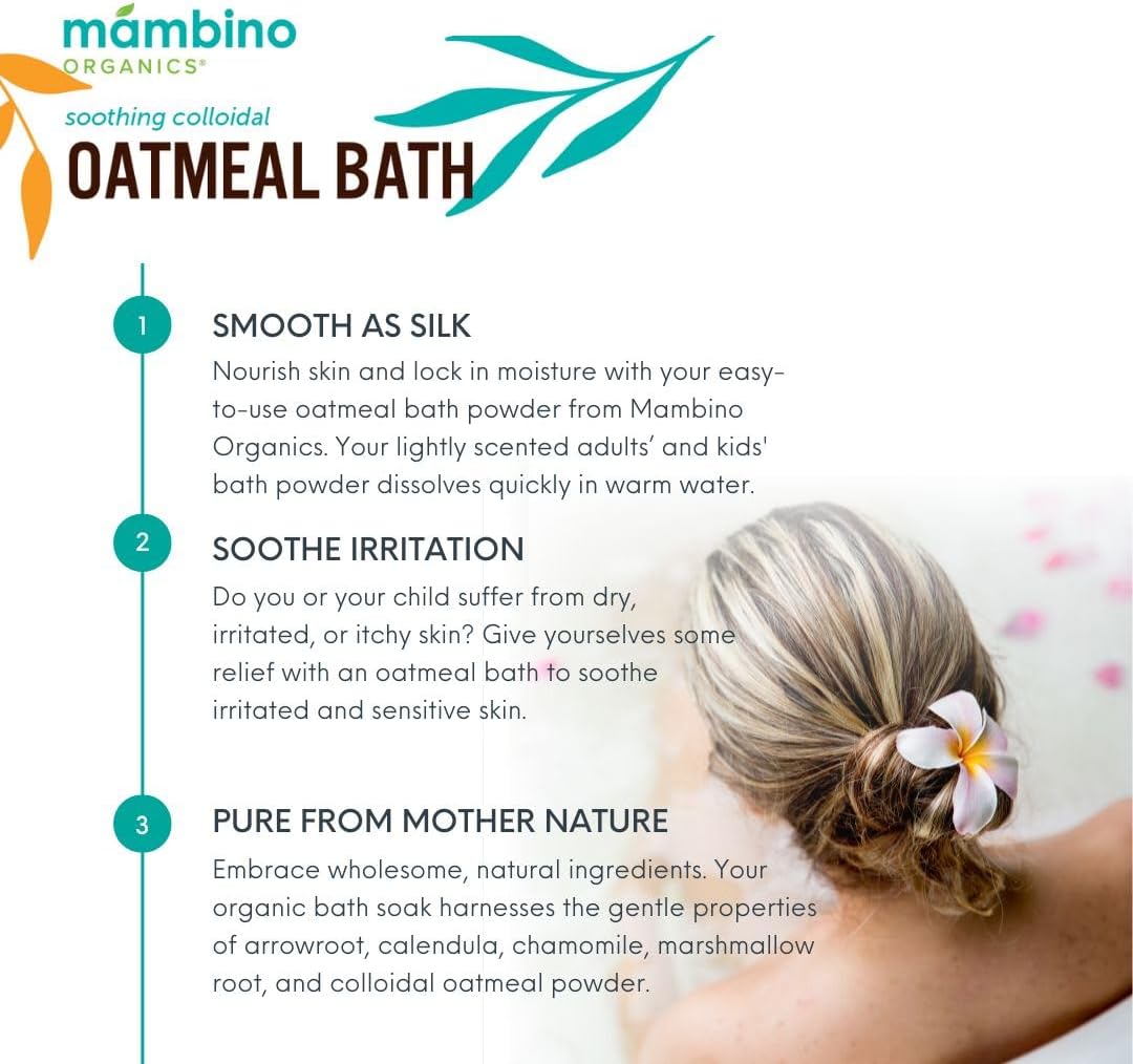 Mambino Organics Calming Skin Set, Oatmeal Bath Soak Powder & Soothing Body Oil, Fragrance-Free with Jojoba & Evening Primrose, Gentle for Babies & Adults, Ultra-Sensitive Skin, Vegan, 11 oz