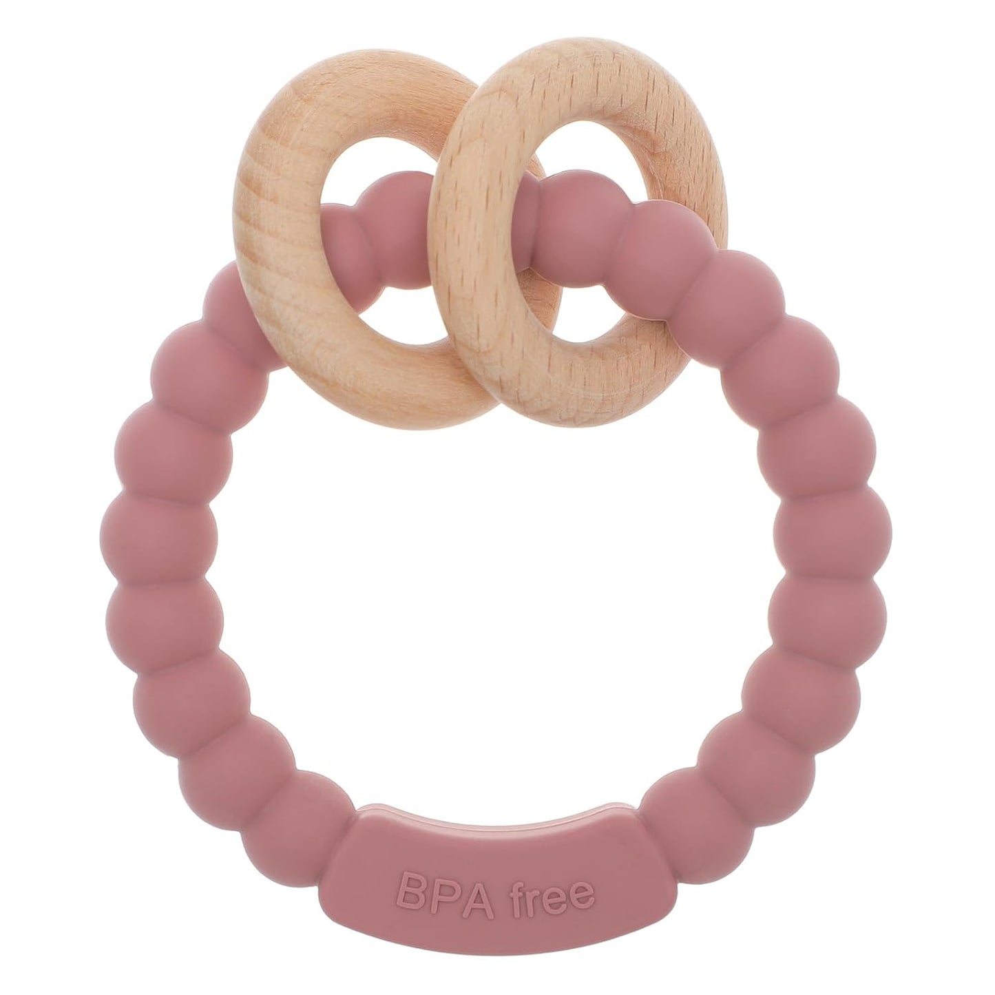 Baby Teether, One Piece Design Silicone & Beech Teething Ring Toy for Babies, BPA Free (Power Rose)