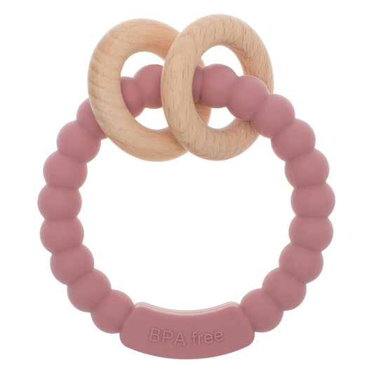 Baby Teether, One Piece Design Silicone & Beech Teething Ring Toy for Babies, BPA Free (Power Rose)