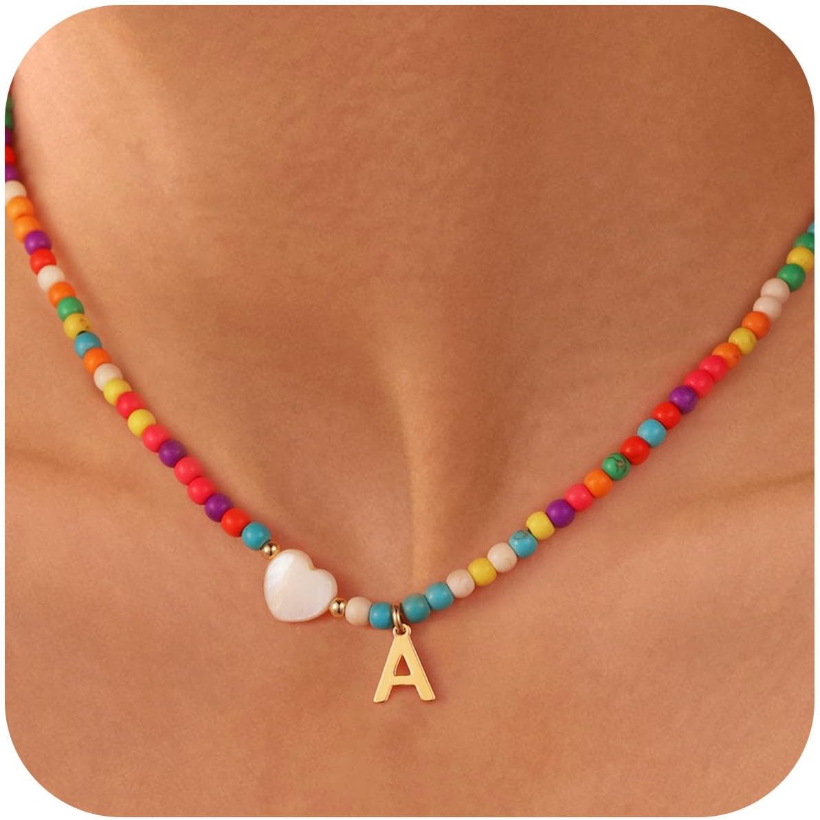 Ursteel Stocking Stuffers for Teen Girls - Trendy Beaded Choker Necklace for Women Teenage Girls, Personalized Letter Initial Necklaces Christmas Gifts for Grandkids