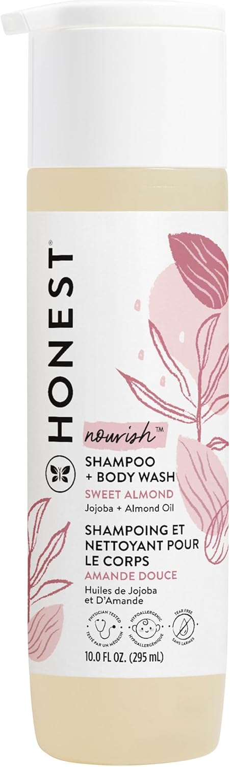 The Honest Company 2-in-1 Cleansing Shampoo + Body Wash | Gentle for Baby | Naturally Derived, Tear-free, Hypoallergenic | Sweet Almond Nourish, 10 fl oz