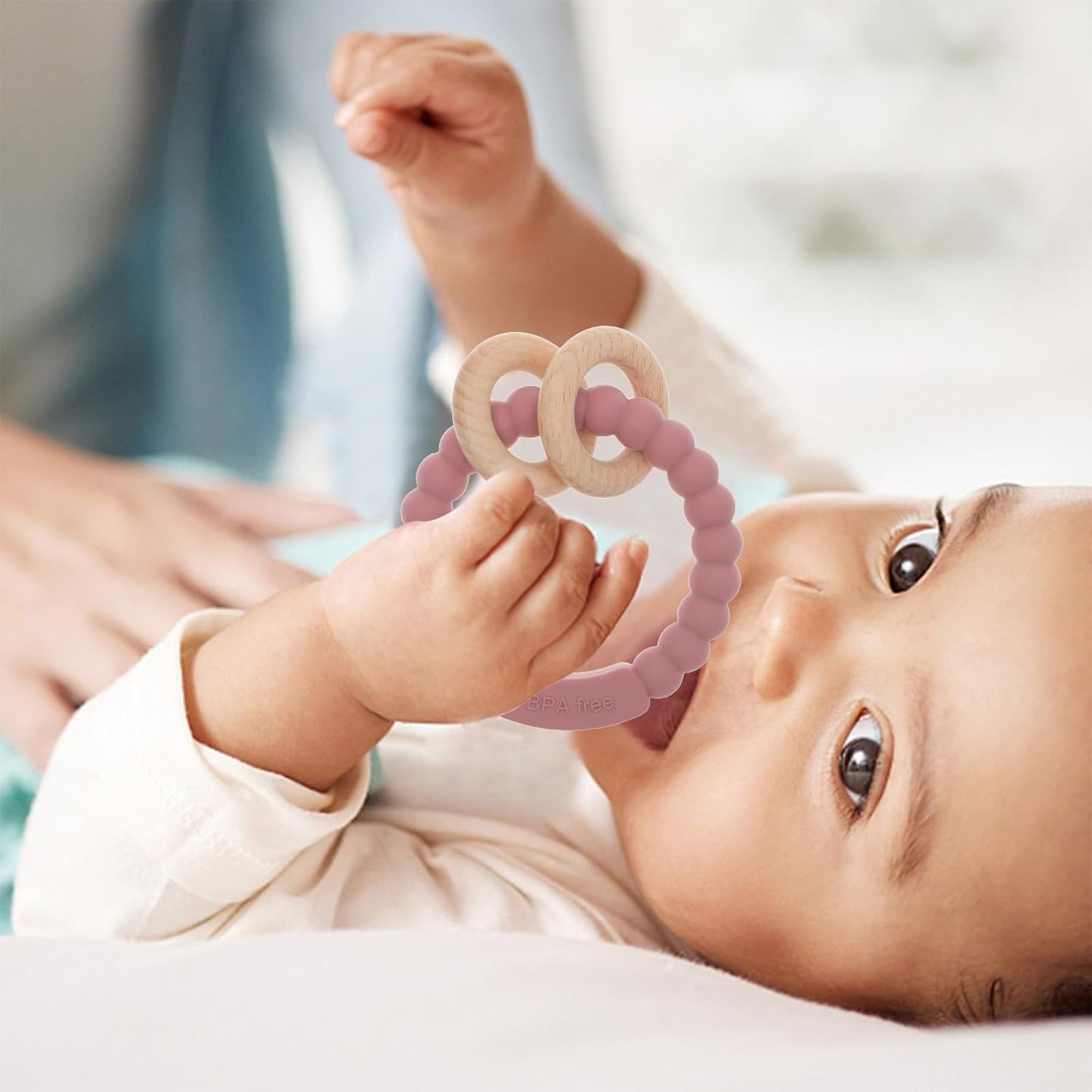 Baby Teether, One Piece Design Silicone & Beech Teething Ring Toy for Babies, BPA Free (Hunter Green)