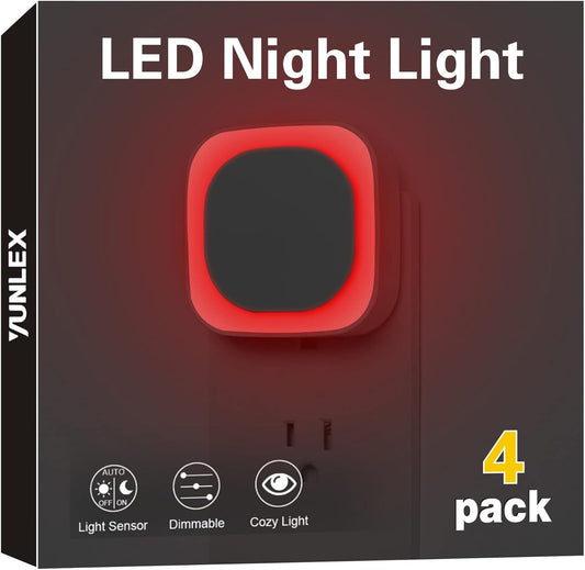 4 Pack Plug in Red Sleep Night Light, Auto Dusk to Dawn, Soft Glow, Dimmable Diffused Light, LED Lights for Bedroom, Sleep, Baby Nursery, Kids, Toddler, Bathroom, Hallway, Home Decor