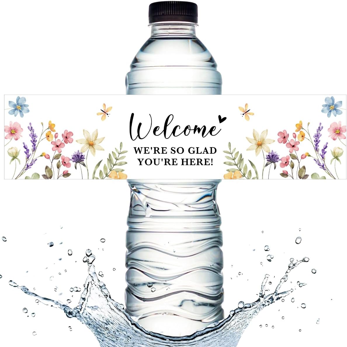 100PCS Wedding Water Bottle Labels Waterproof Greenery Floral Wraps Sticker for Water Bottle Baby Shower Bottle Label for Bridal Shower Party Welcome (Wildflowers)