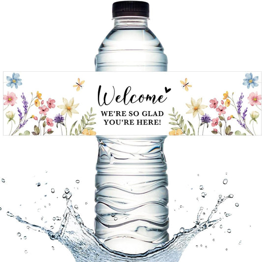 100PCS Wedding Water Bottle Labels Waterproof Greenery Floral Wraps Sticker for Water Bottle Baby Shower Bottle Label for Bridal Shower Party Welcome (Wildflowers)