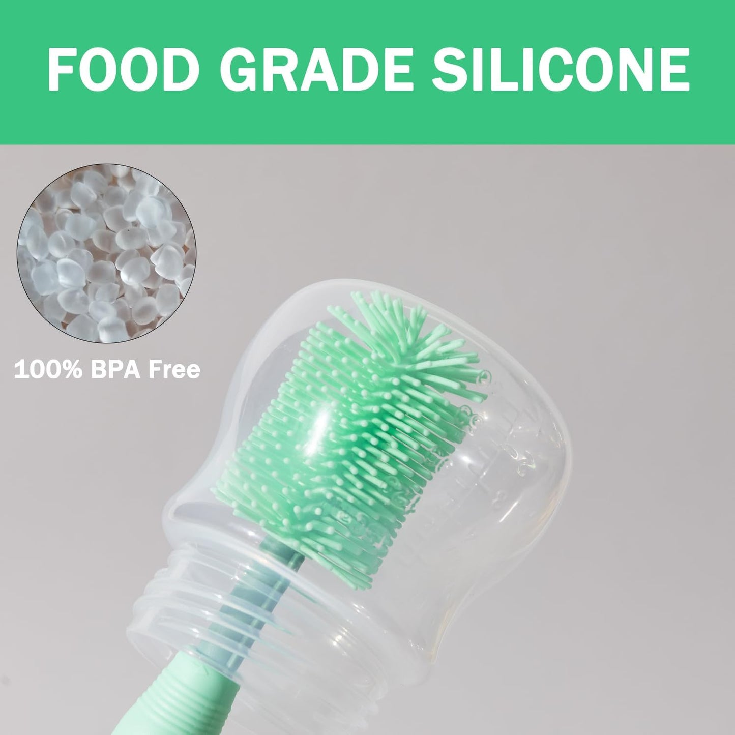 Travel Bottle Brush, 6-in-1 Portable Travel Bottle Cleaner Kit with Small Bottle Brush Built in Drying Rack, Nipple Brush, Straw Brush, Soap Dispenser, for Baby Bottles Under 8 OZ, BPA-Free(Green)