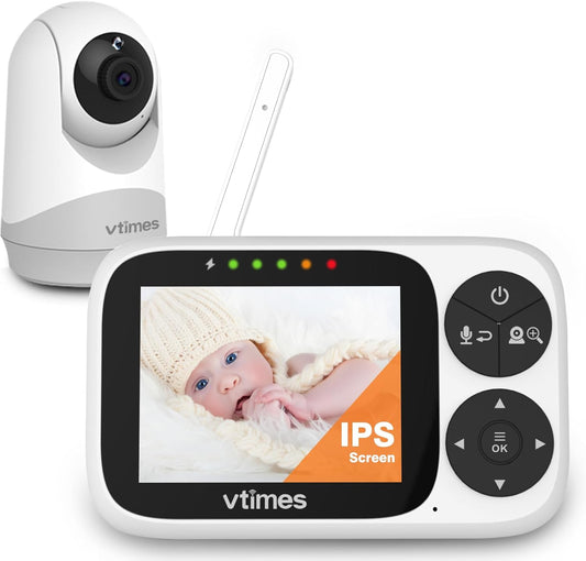 Baby Monitor with Camera and Audio, 3.2" IPS Screen Video Baby Monitor No WiFi Night Vision, Portable Baby Camera VOX Mode Pan-Tilt-Zoom Alarm and 1000ft Range, Ideal for Baby/Elderly/Pet