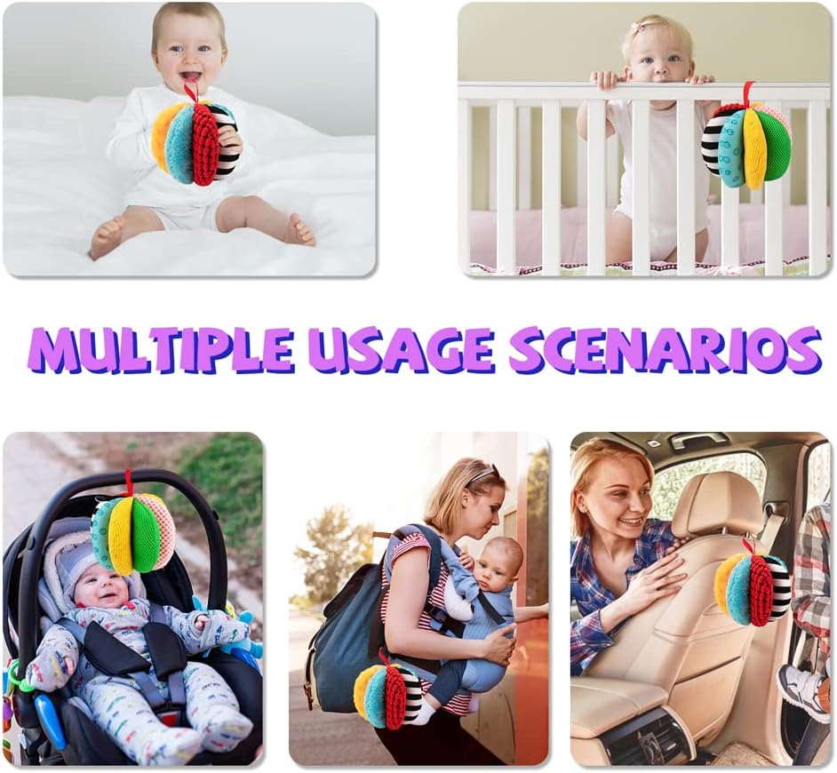 8-in-1 Sensory Balls for Infant Toddlers,Rainbow Fabric Baby Toy for Sensory Development,Montessori Toys for Babies 6-12 Months,8 Different Sensory Tactile Textures with Crinkle Rattle Squeakers