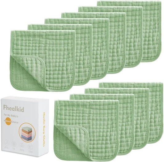 Muslin Burp Cloths Sets Newborn Baby Boy Essentials Must Haves 100% Cotton 10 Pack 22" X 10",6-Layer Baby Bibs & Burp Cloths for Baby Drool and Messes - Soft, Safe & Gentle for Boys & Girls Multi